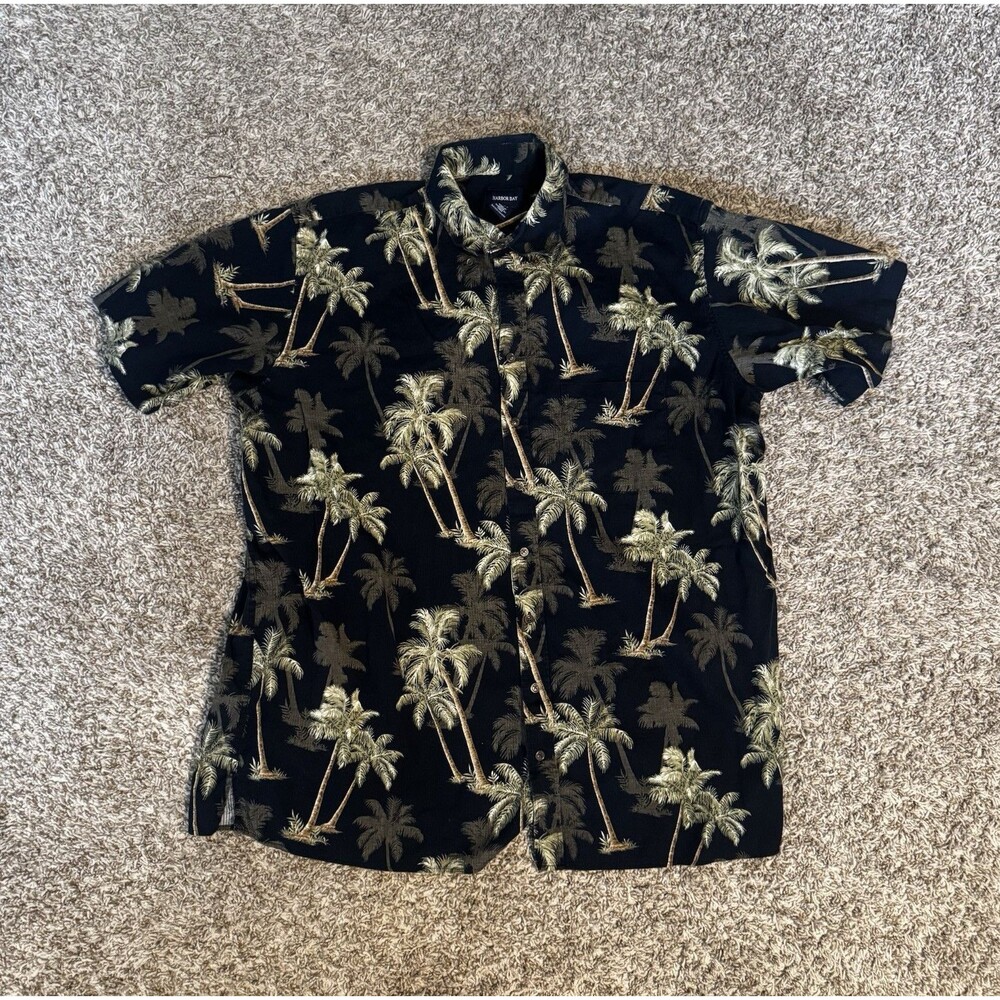 Harbor Bay Men's 2XLT Black Short Sleeve Button-Up Hawaiian Tropical Floral